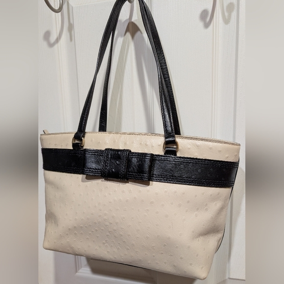 Kate Spade Harmony Valencia Road Medium tote bag Black & White Ostrich Leather - Picture 2 of 16